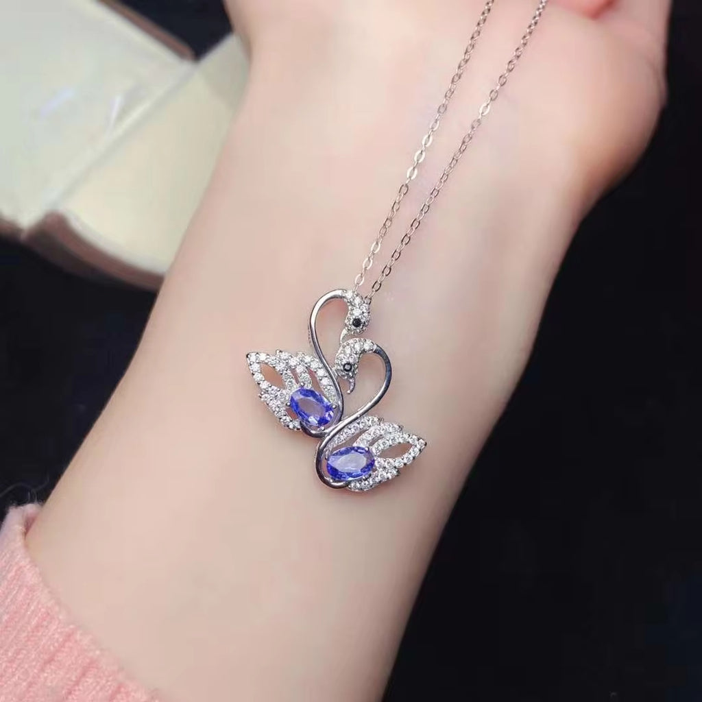 Tanzanite Pendant Necklace, Gemstone Swan Pendant Necklace Natural Tanzanite