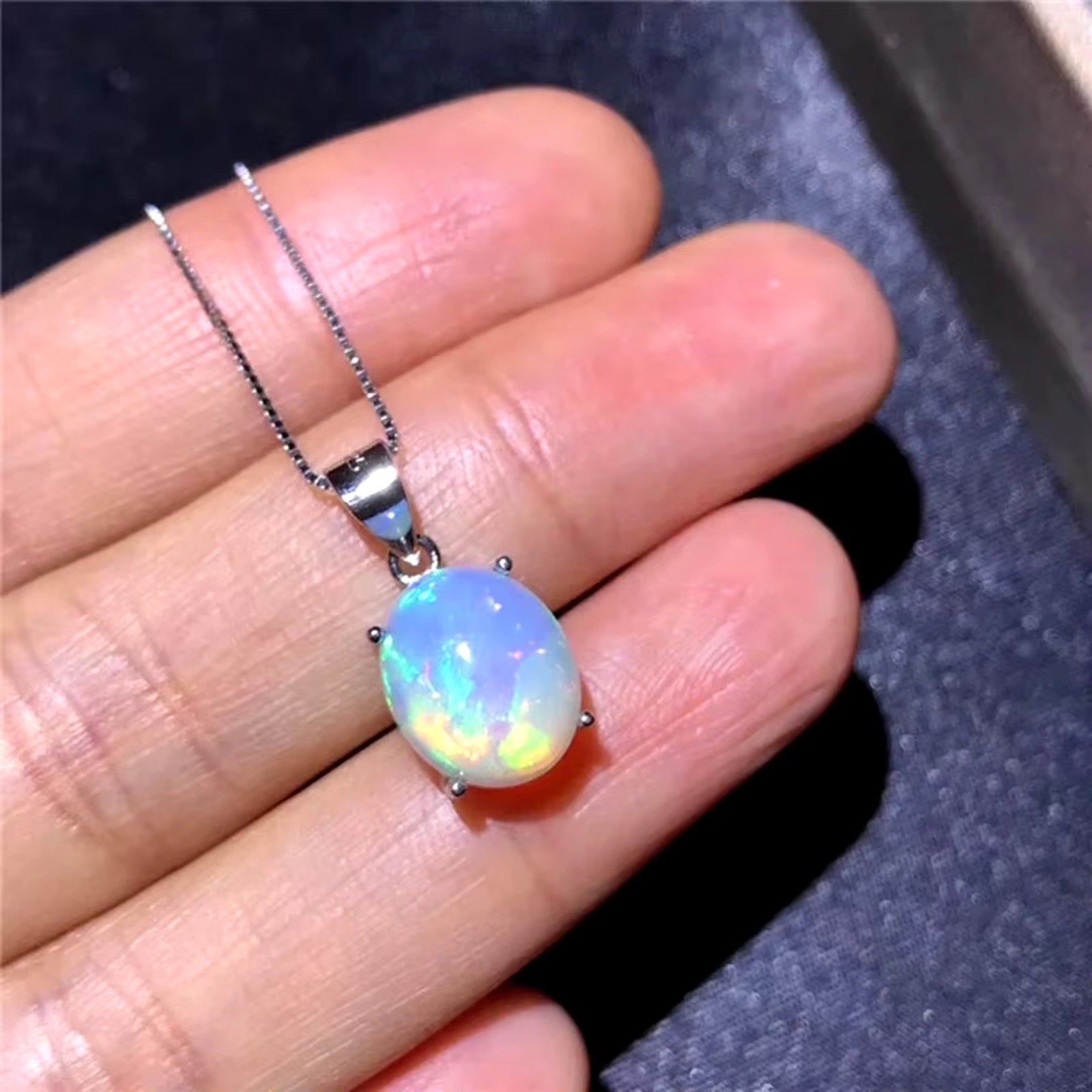 Natural Fire Opal Pendant Necklace, Women's Opal Pendant Necklace 9x11mm