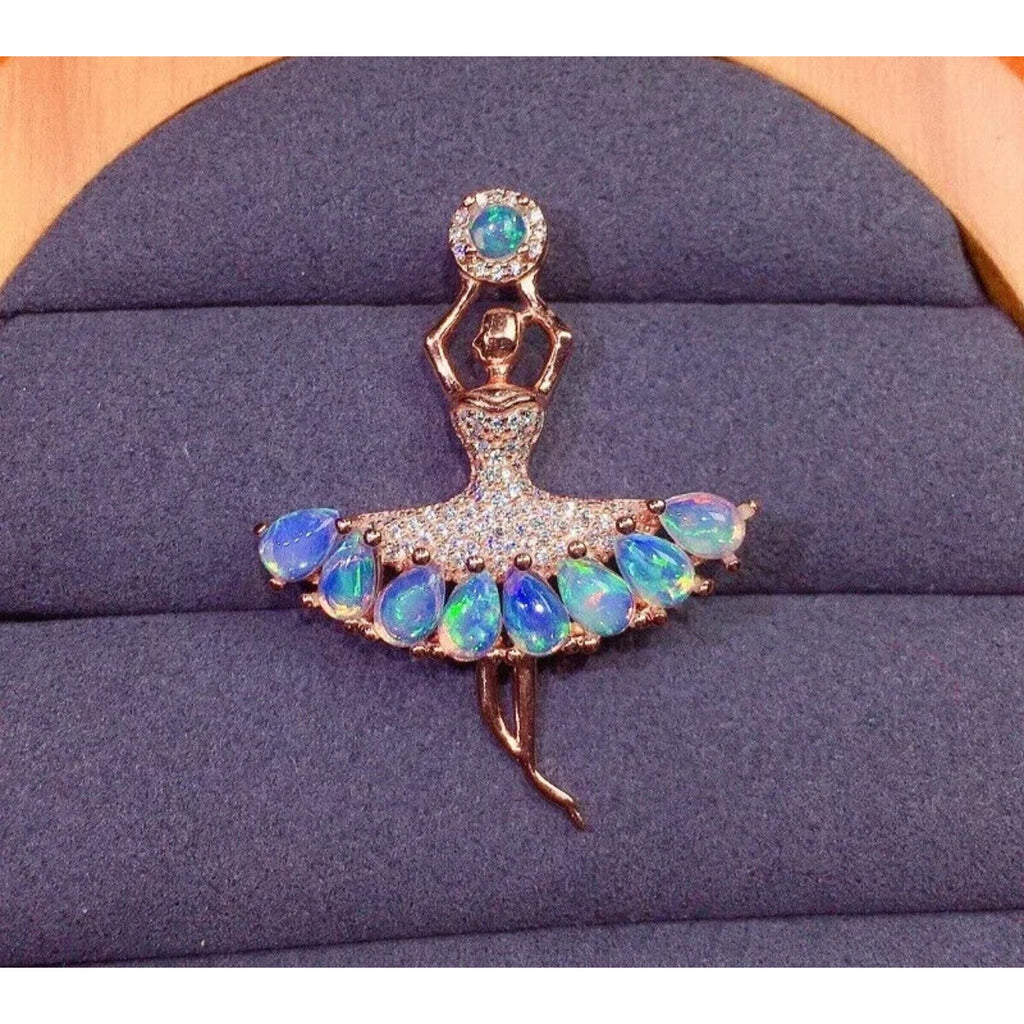 Fire Opal Ballerina Pendant Necklace, Ballet Jewelry with Natural Fire Opal