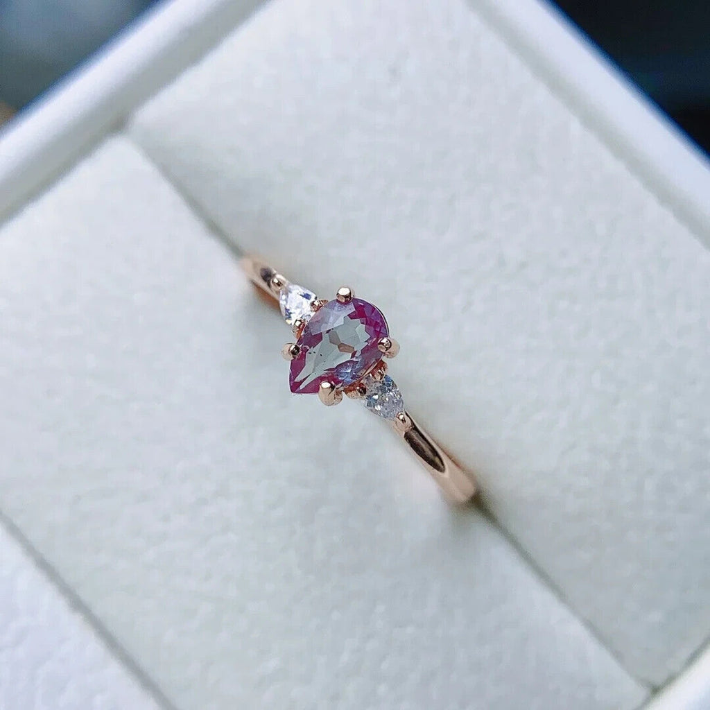Dainty Alexandrite Ring Pear Cut 4x6mm