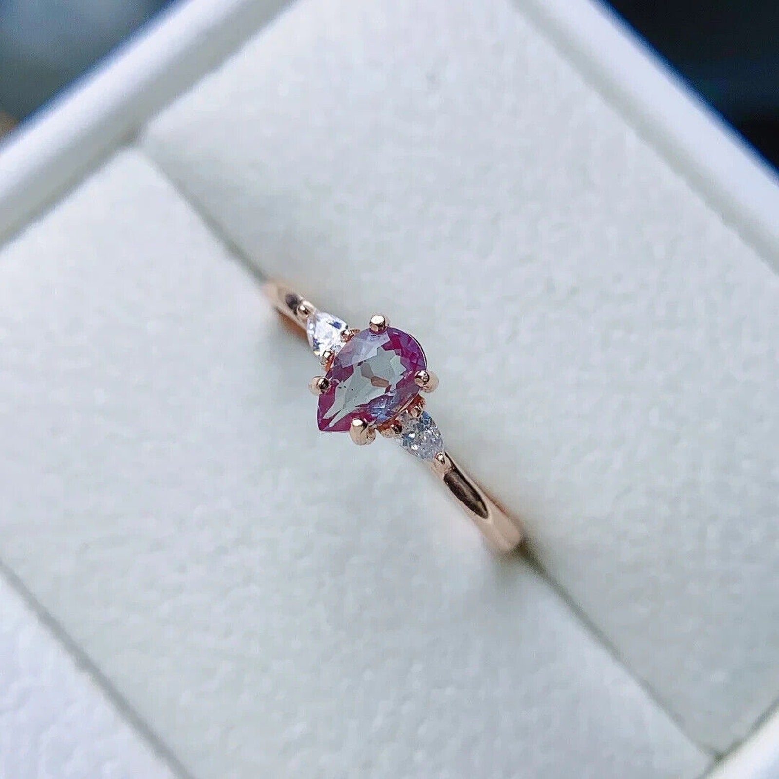 Dainty Alexandrite Ring Pear Cut 4x6mm