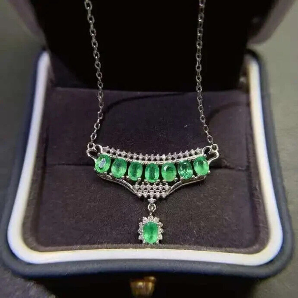 Natural Emerald Tree of Life Statement Necklace, Emerald Chain Necklace