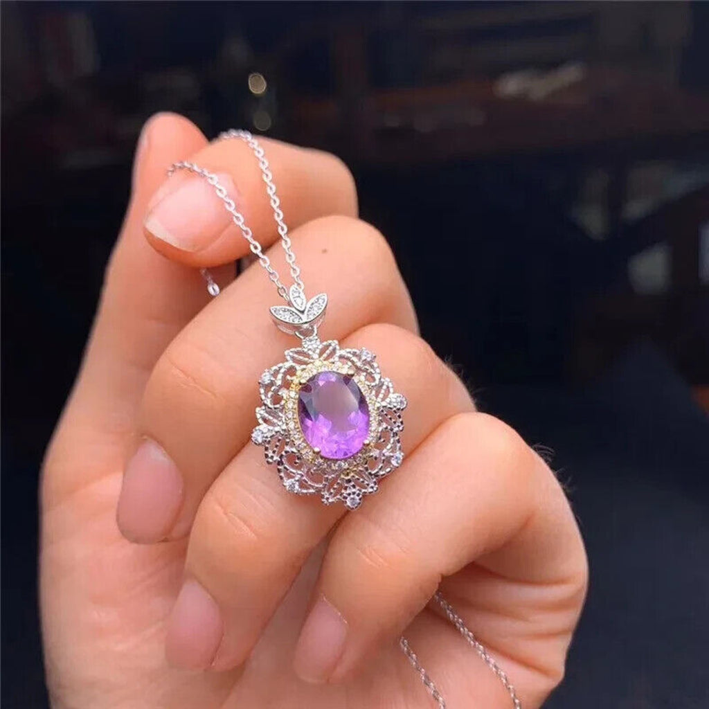 Genuine Amethyst Jewelry Set, Natural Amethyst Jewelry Set Ring and Necklace