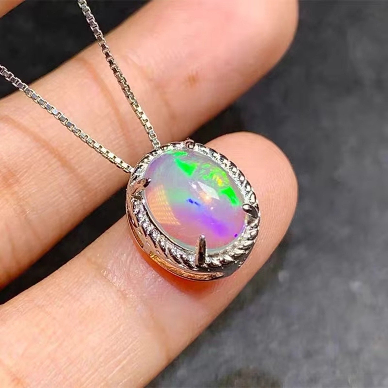 Natural Fire Opal Pendant Necklace, Women's Opal Pendant Necklace 8x10mm