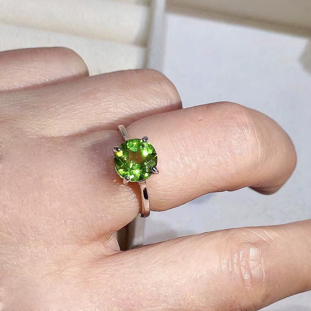 2CT Natural Peridot Birthstone Ring 8mm Platinum Plated Sterling Silver