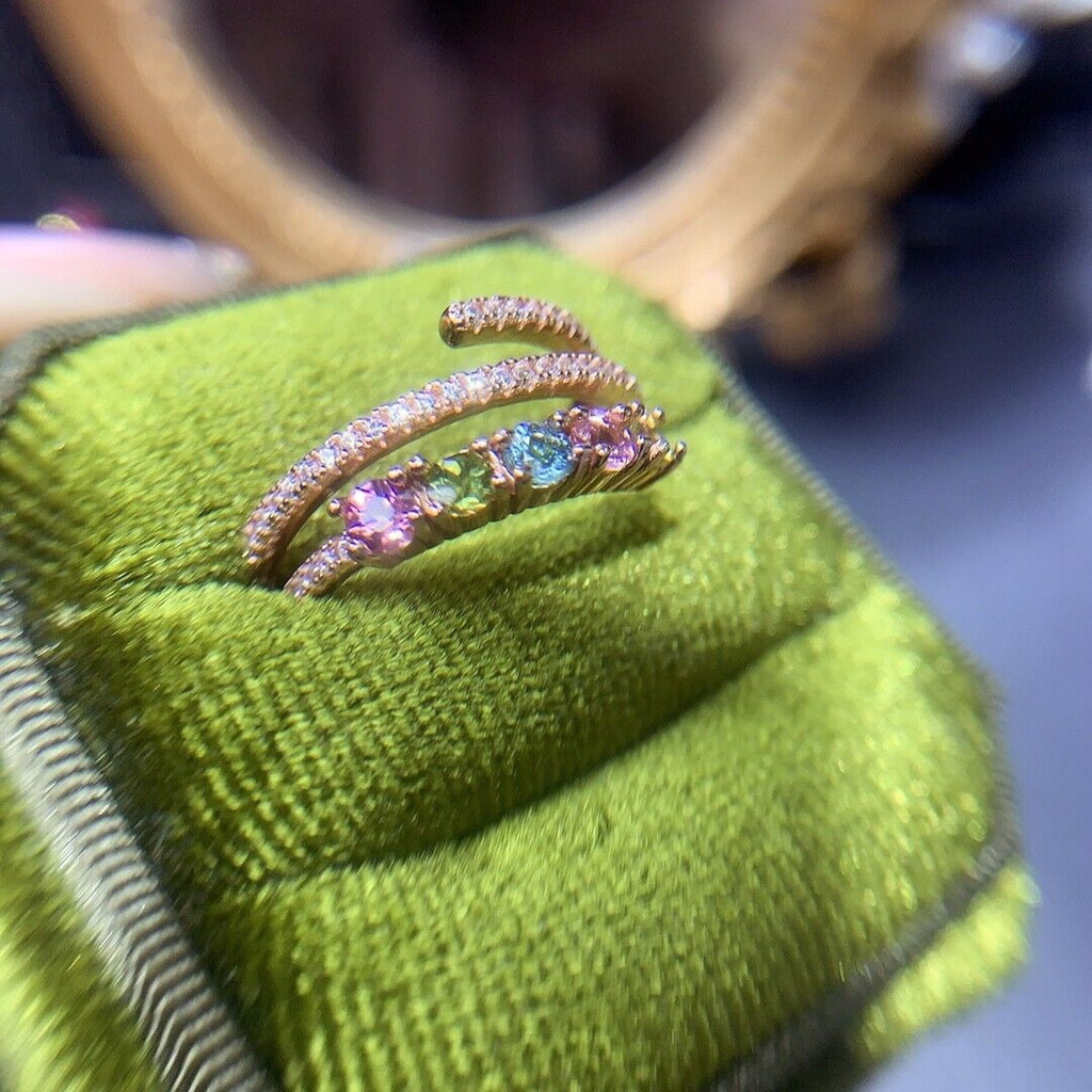 Natural Tourmaline Gemstone Statement Ring, Multicolor Tourmaline Ring Sterling