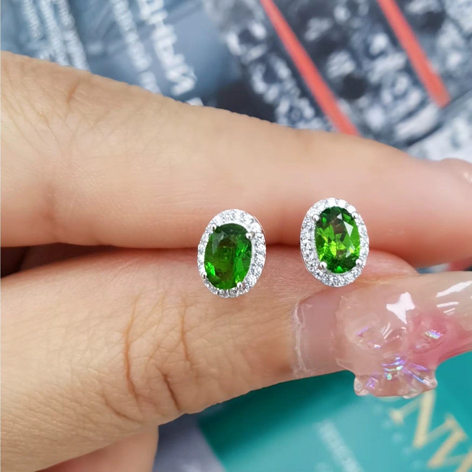 Unheated Chrome Diopside Earrings in 925 Sterling Silver, Diopside Stud Earrings