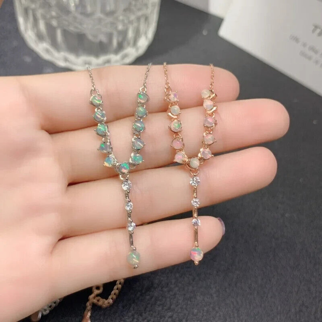 White Fire Opal Clavicle Chain Necklace, Fire Opal Statement Necklace 3mm