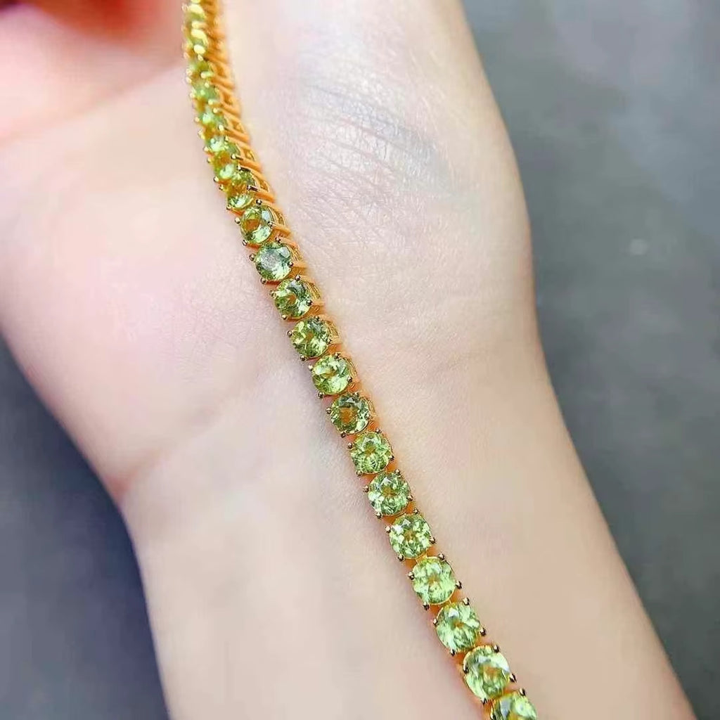 Natural Peridot August Birthstone Tennis Bracelet 925 Sterling Silver 4mm