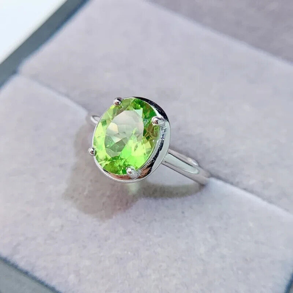 Natural Peridot Gemstone Ring 8x10mm 2.5CT, August Birthstone Peridot Ring