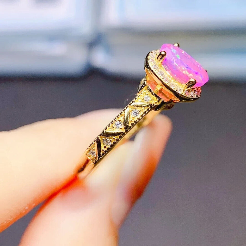 Pink Fire Opal Cocktail Ring 4x8mm, Natural Pink Fire Opal Ring 925 Sterling