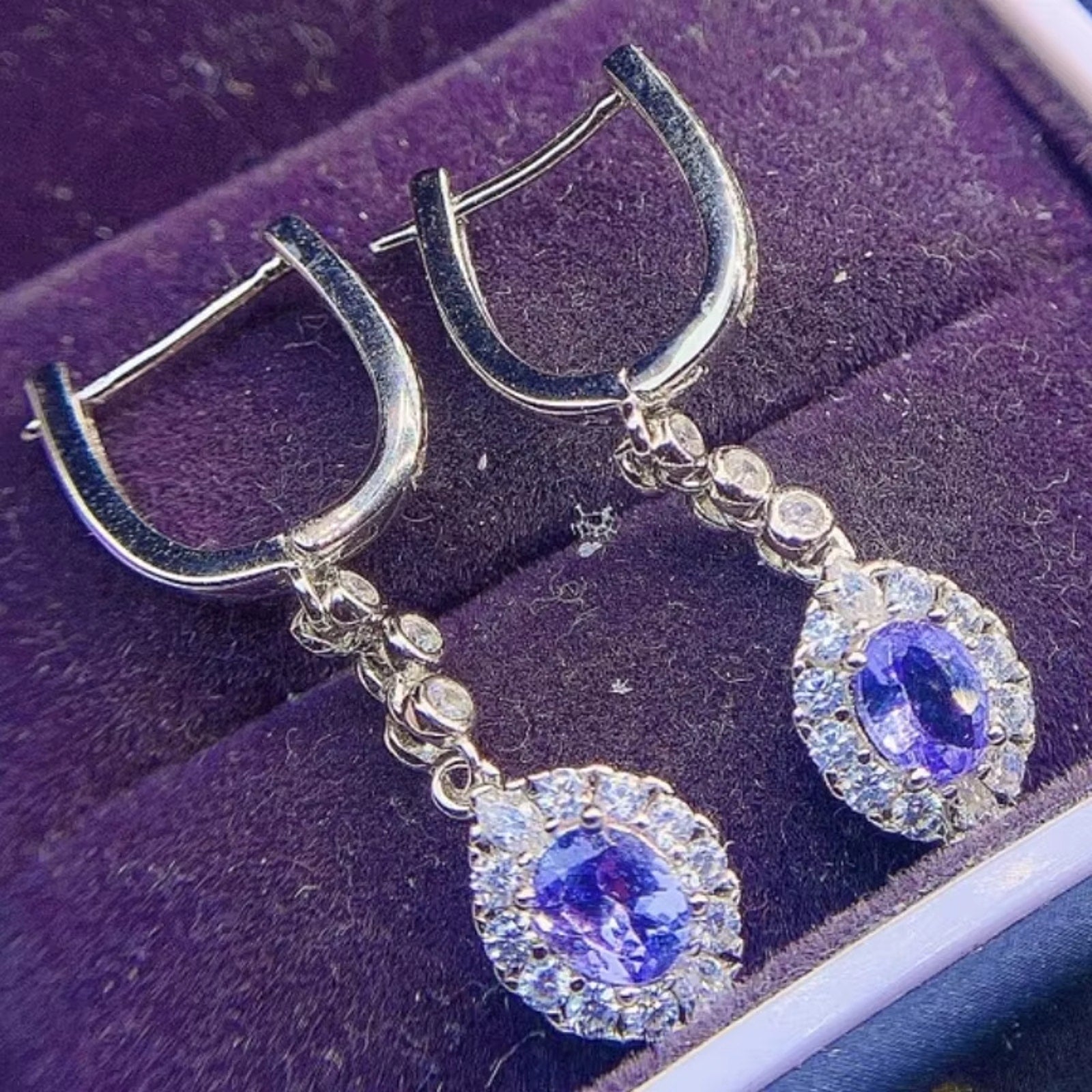 Purple Tanzanite Earrings, Tanzanite Gemstone Earrings Sterling Silver 4x5mm