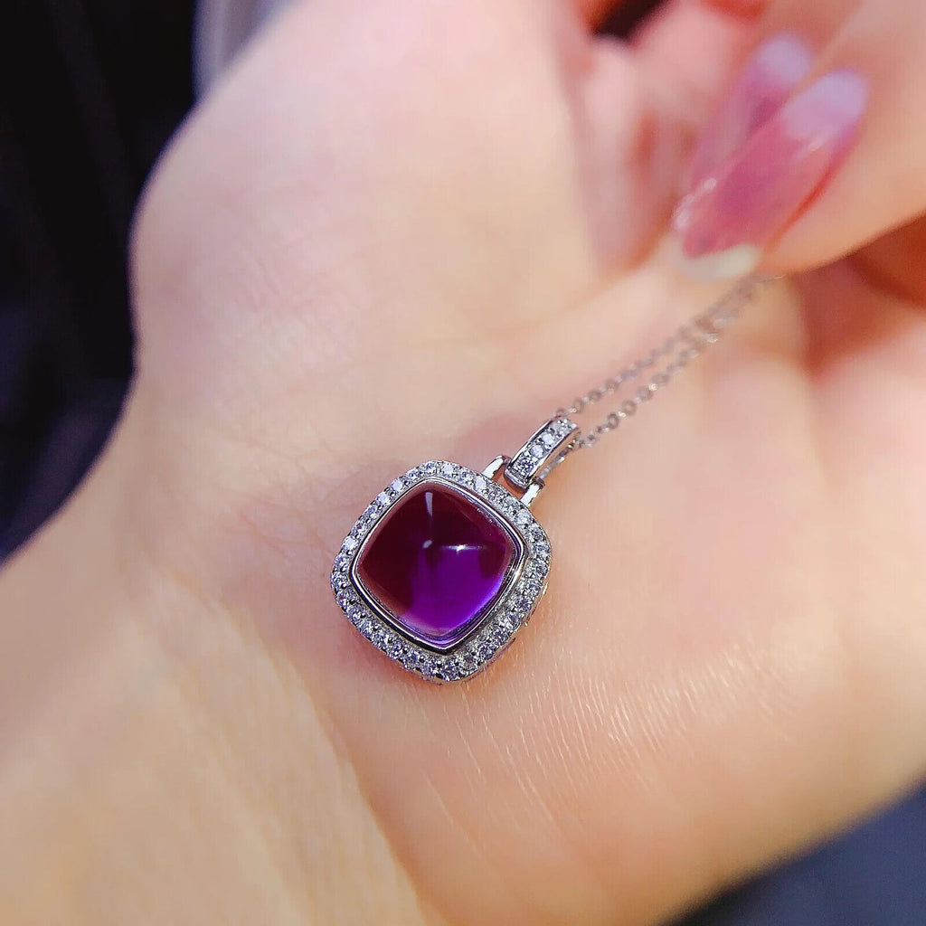 Women's Sugarloaf Amethyst Pendant Necklace, Natural Purple Amethyst Pendant