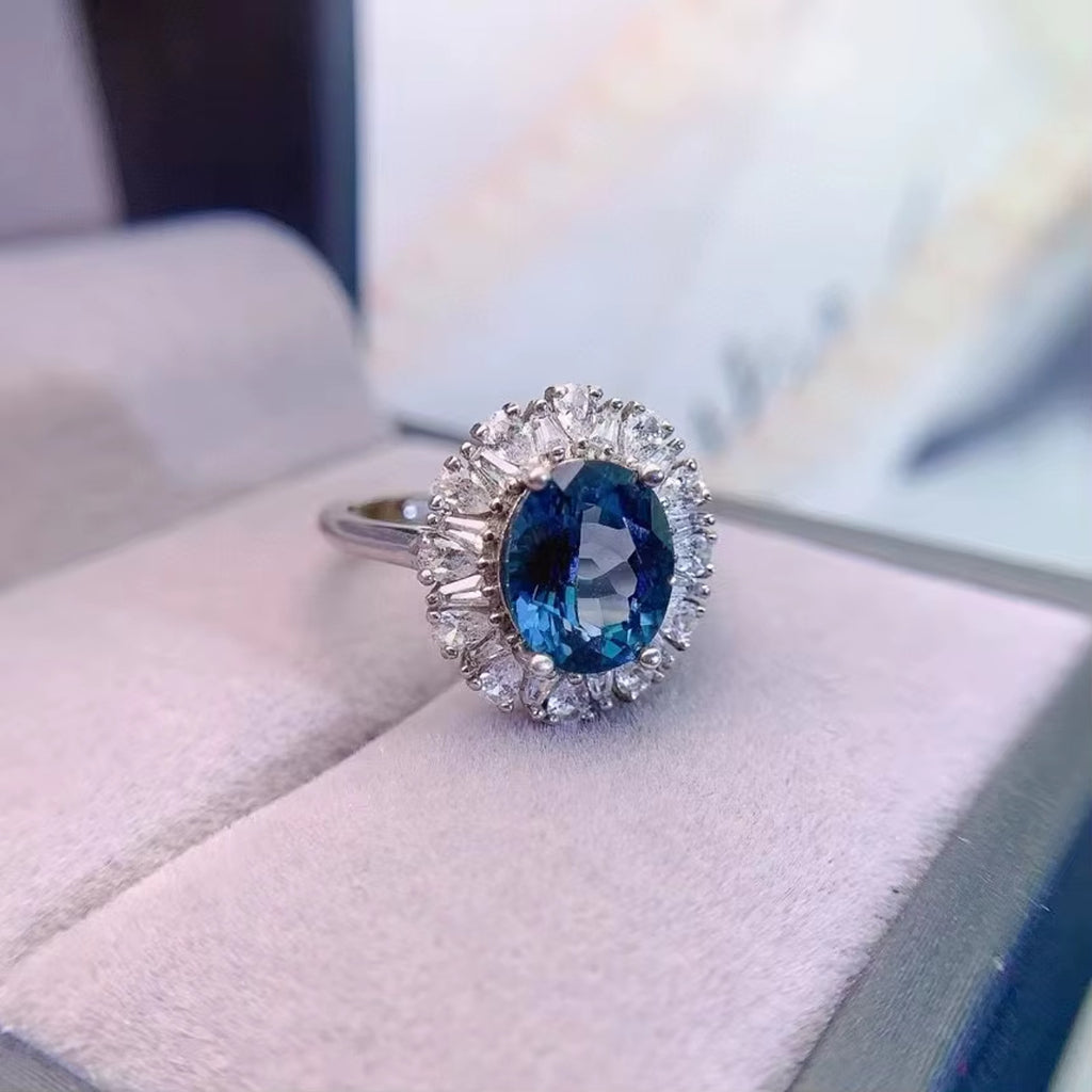 3CT London Blue Topaz Ring 925 Sterling Silver, London Blue Topaz Gemstone Ring