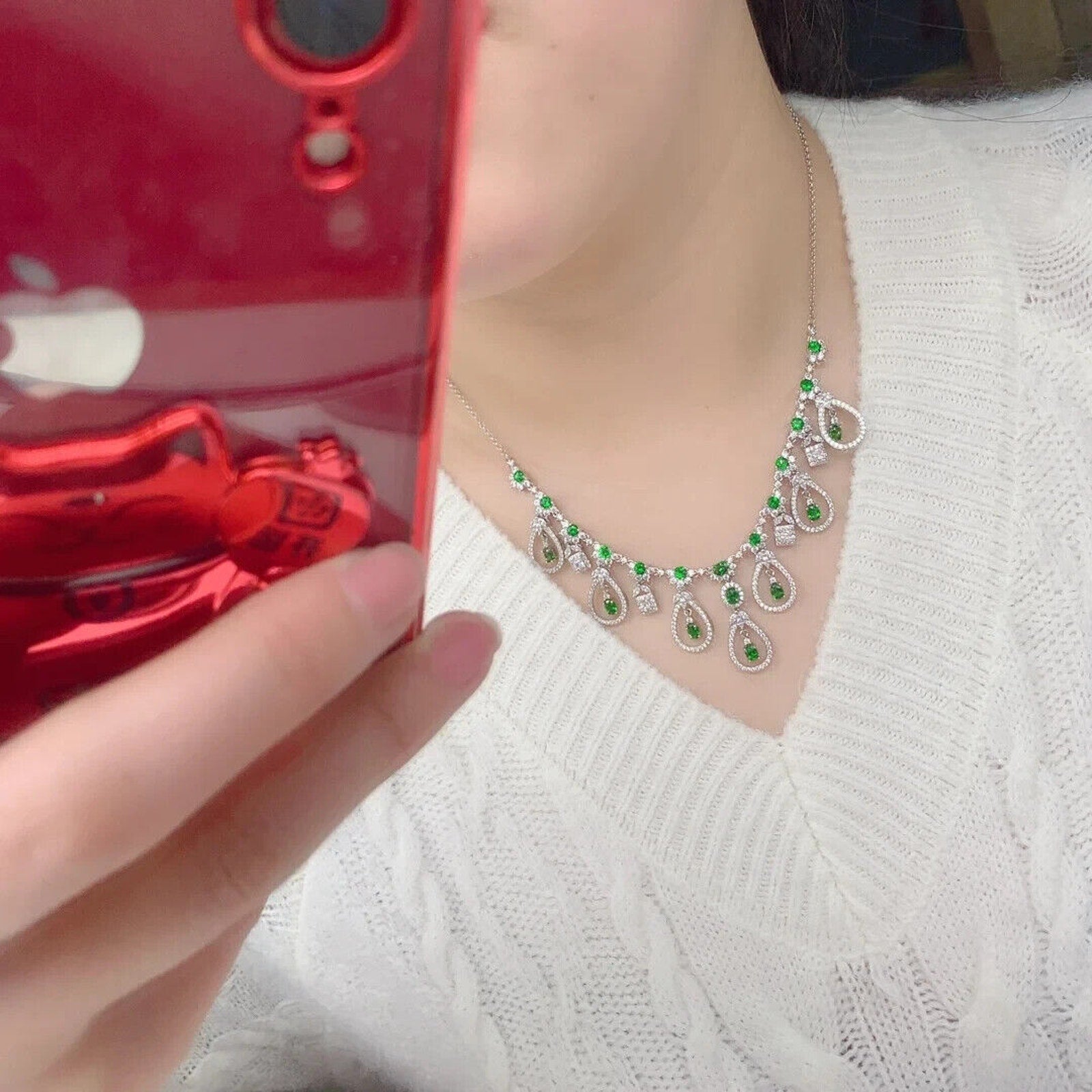 Chrome Diopside Statement Necklace, Chrome Diopside Collar Bib Necklace