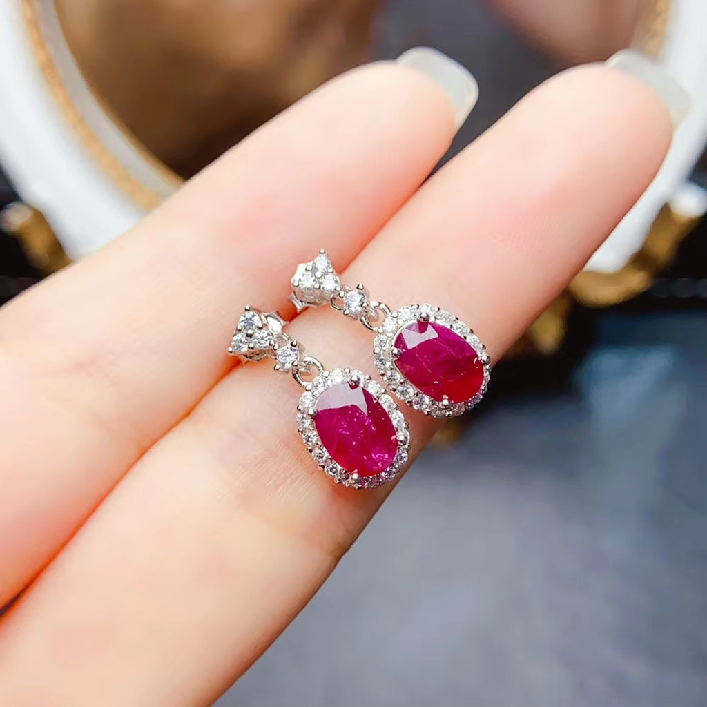 Natural Ruby Gemstone Earrings, Ruby Earrings 925 Sterling Silver 5x7mm