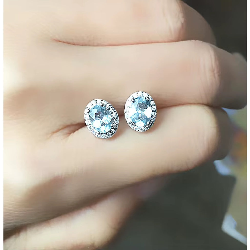 1CT Natural Aquamarine Earrings 925 Sterling Silver, Aquamarine Stud Earrings