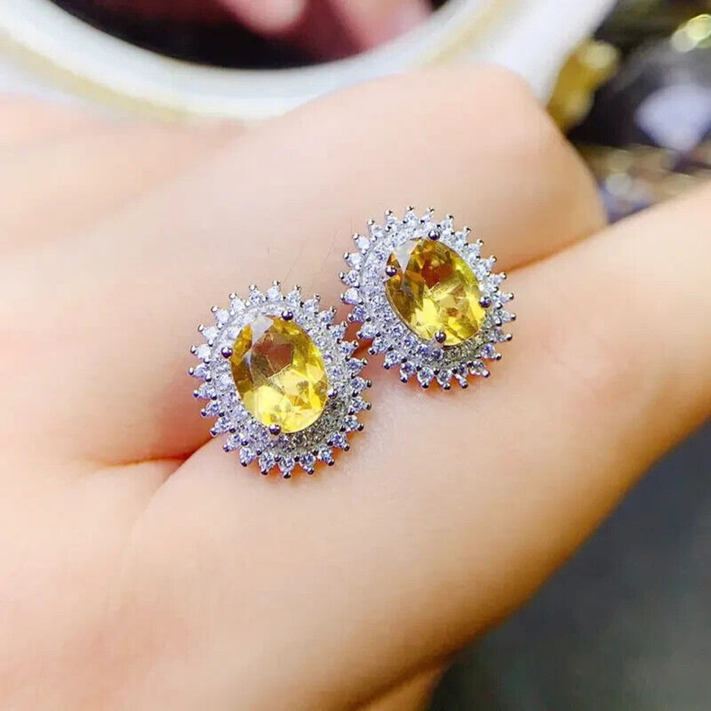 Natural Citrine Gemstone Earrings 6x8mm Oval Cut
