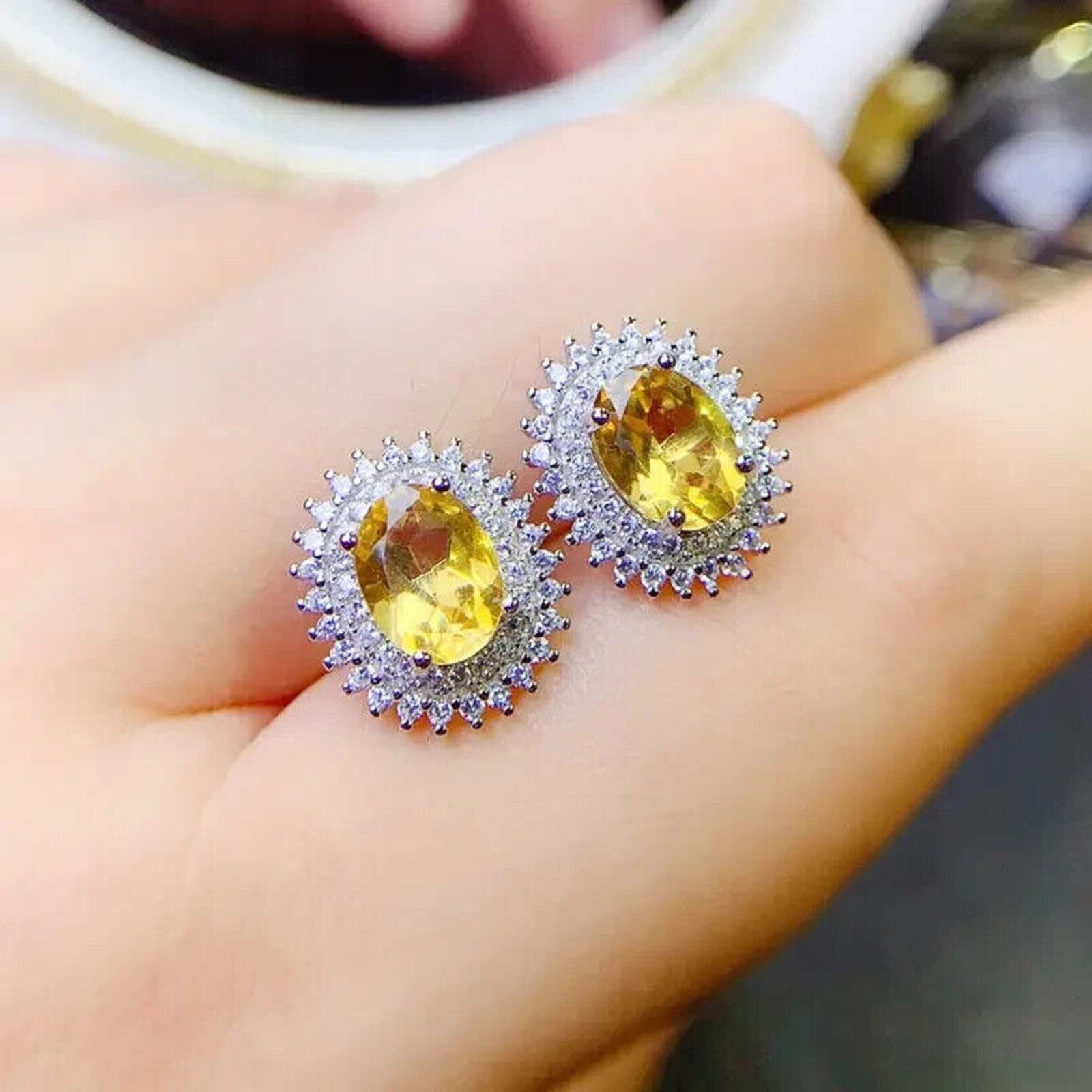 Natural Citrine Gemstone Earrings 6x8mm Oval Cut
