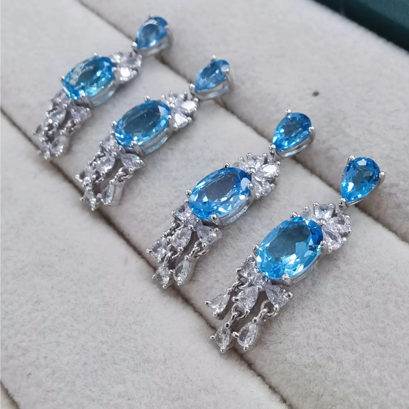 Swiss Blue Topaz Gemstone Dangle Earrings 4x6mm