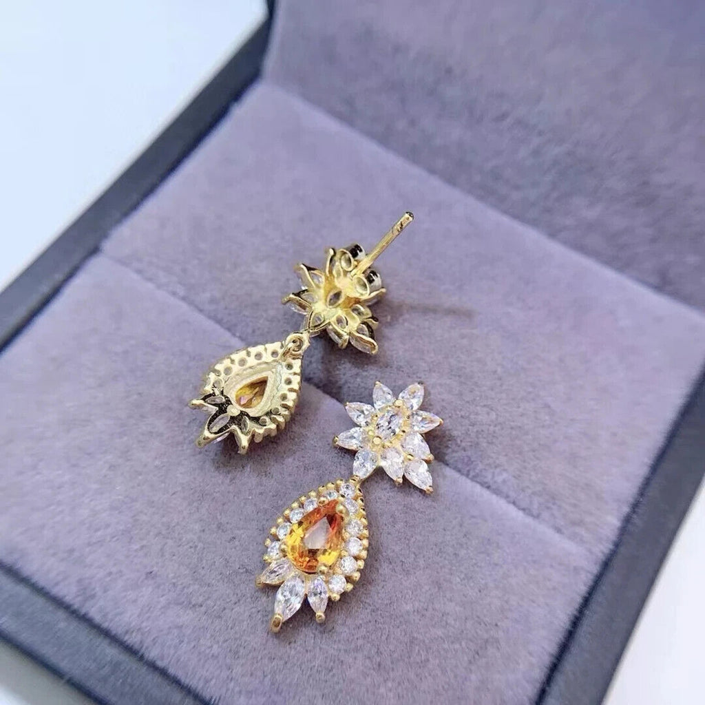 Natural Pear Cut Citrine Statement Earrings 4x6mm