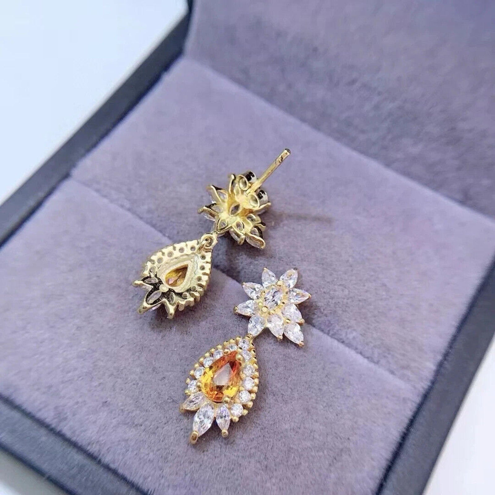 Natural Pear Cut Citrine Statement Earrings 4x6mm