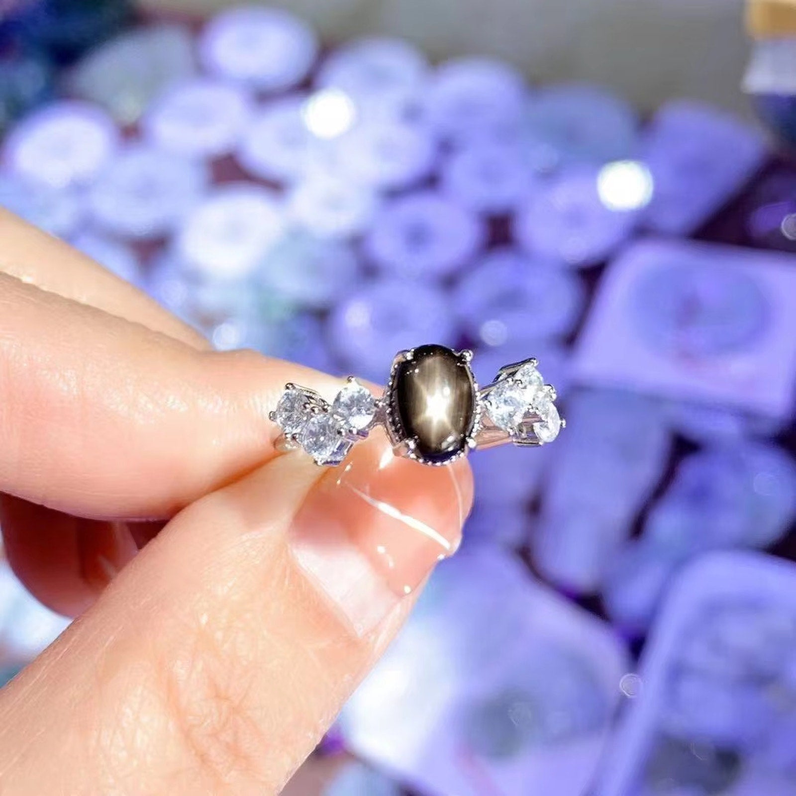 Star Sapphire, Natural Star Sapphire Ring, Star Light Sapphire Ring 6x8mm