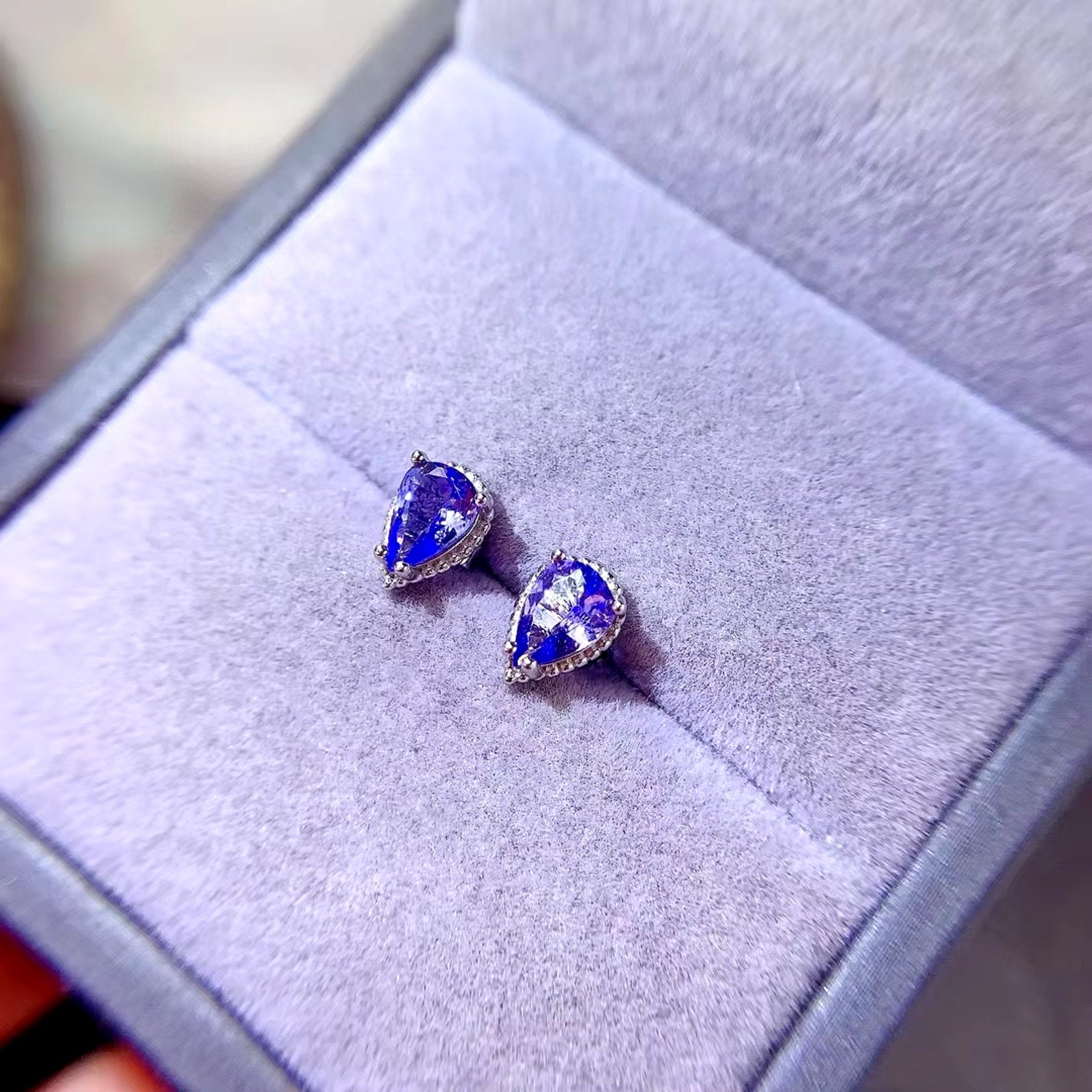 Natural Tanzanite Stud Earrings, Purple Tanzanite Pear Cut Earrings 5x7mm