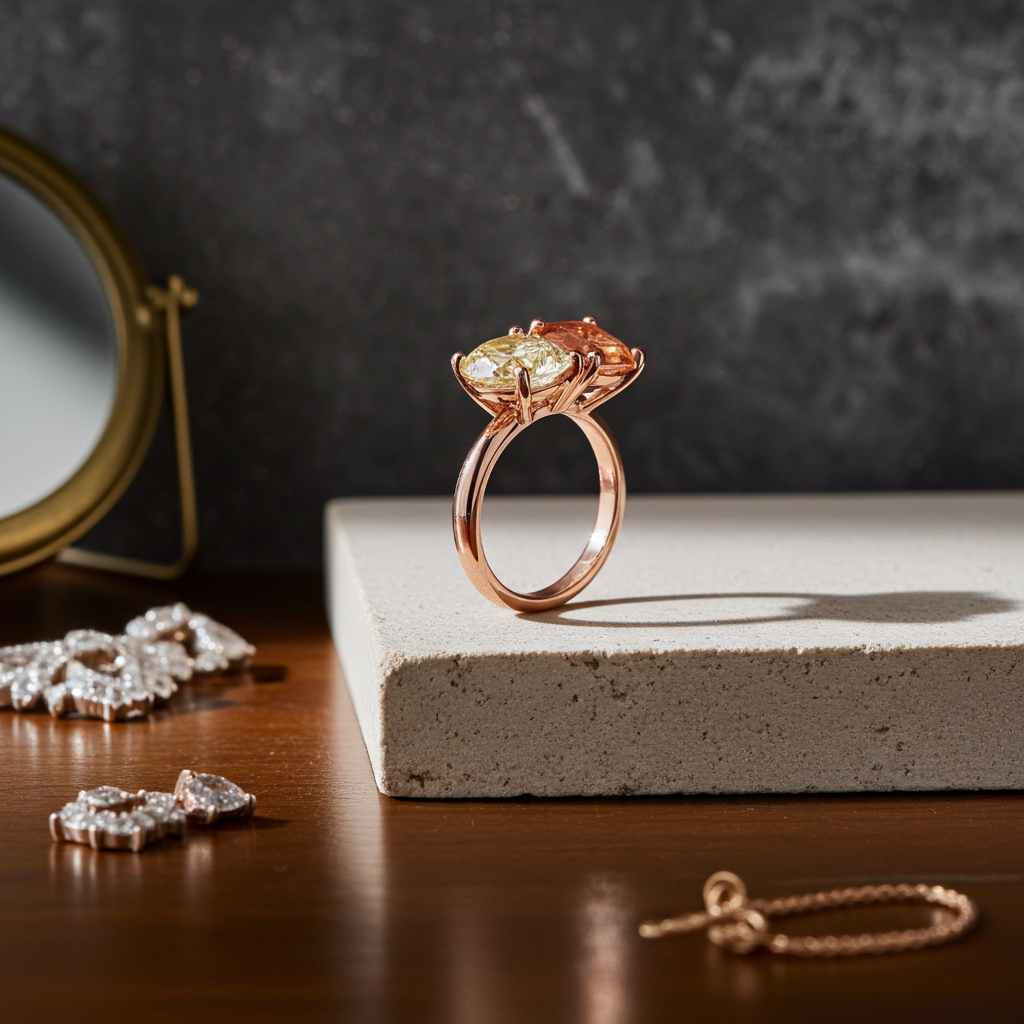 VVS1 Yellow Moissanite Square and Round Cut Ring 6mm