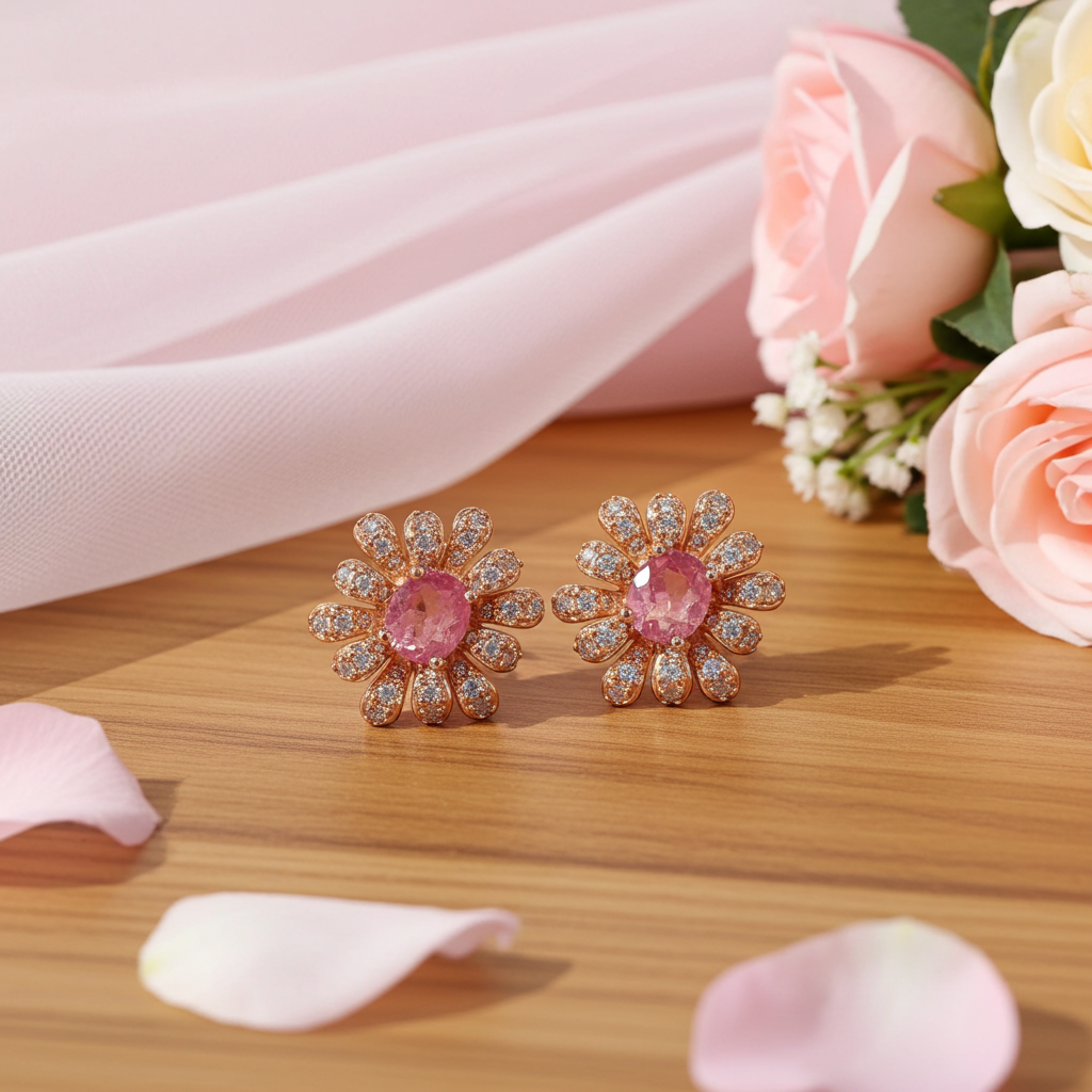 Brazilian Pink Tourmaline Earrings 5x6mm 925 Sterling Silver