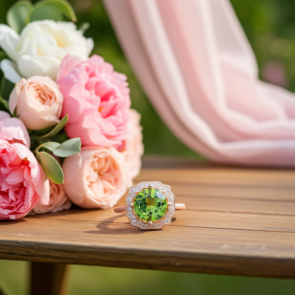 Natural Peridot Gemstone Ring 9mm 3.5CT, August Birthstone Peridot Ring Sterling