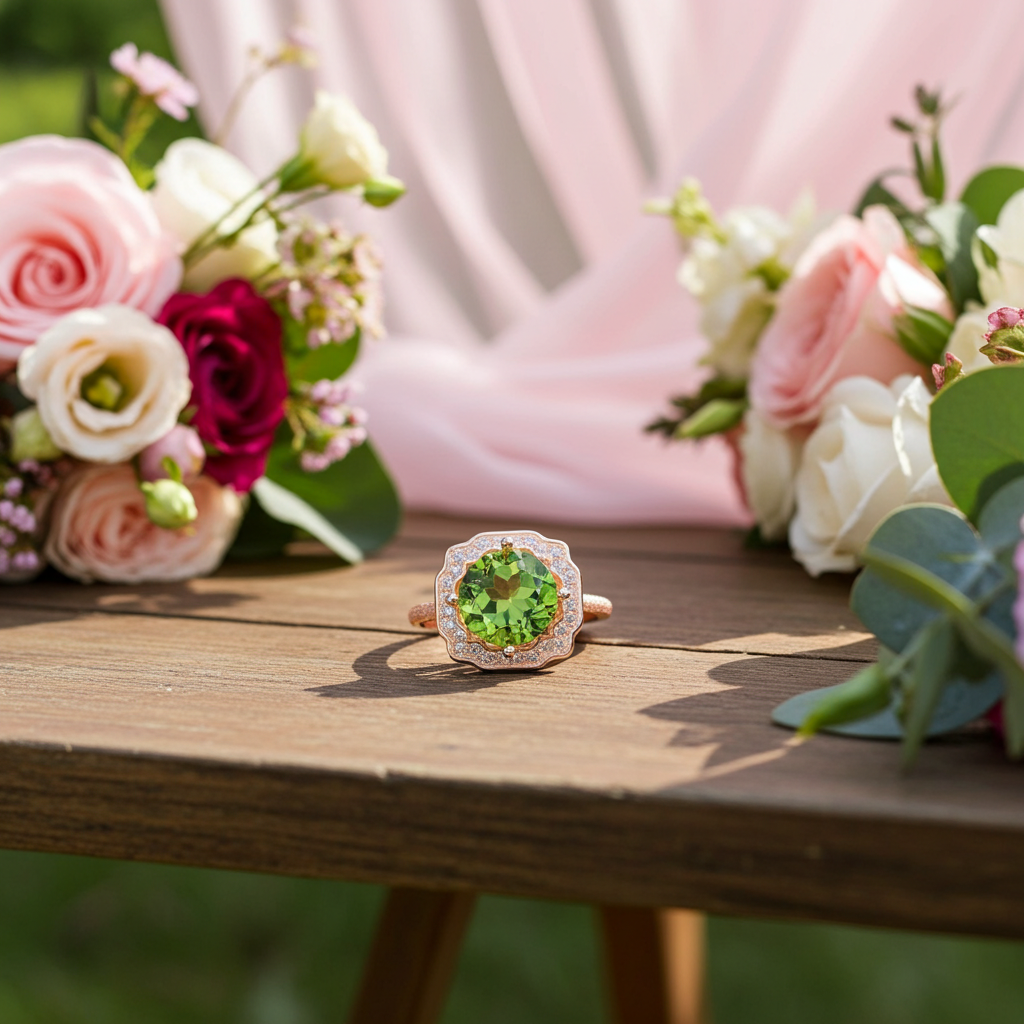 Natural Peridot Gemstone Ring 9mm 3.5CT, August Birthstone Peridot Ring Sterling