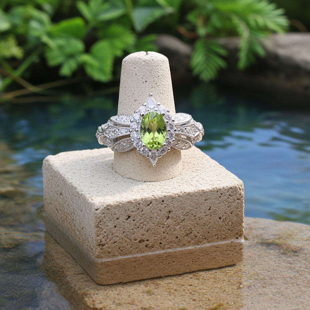 Natural Peridot Gemstone Ring 4x6mm, August Birthstone Peridot Ring Sterling