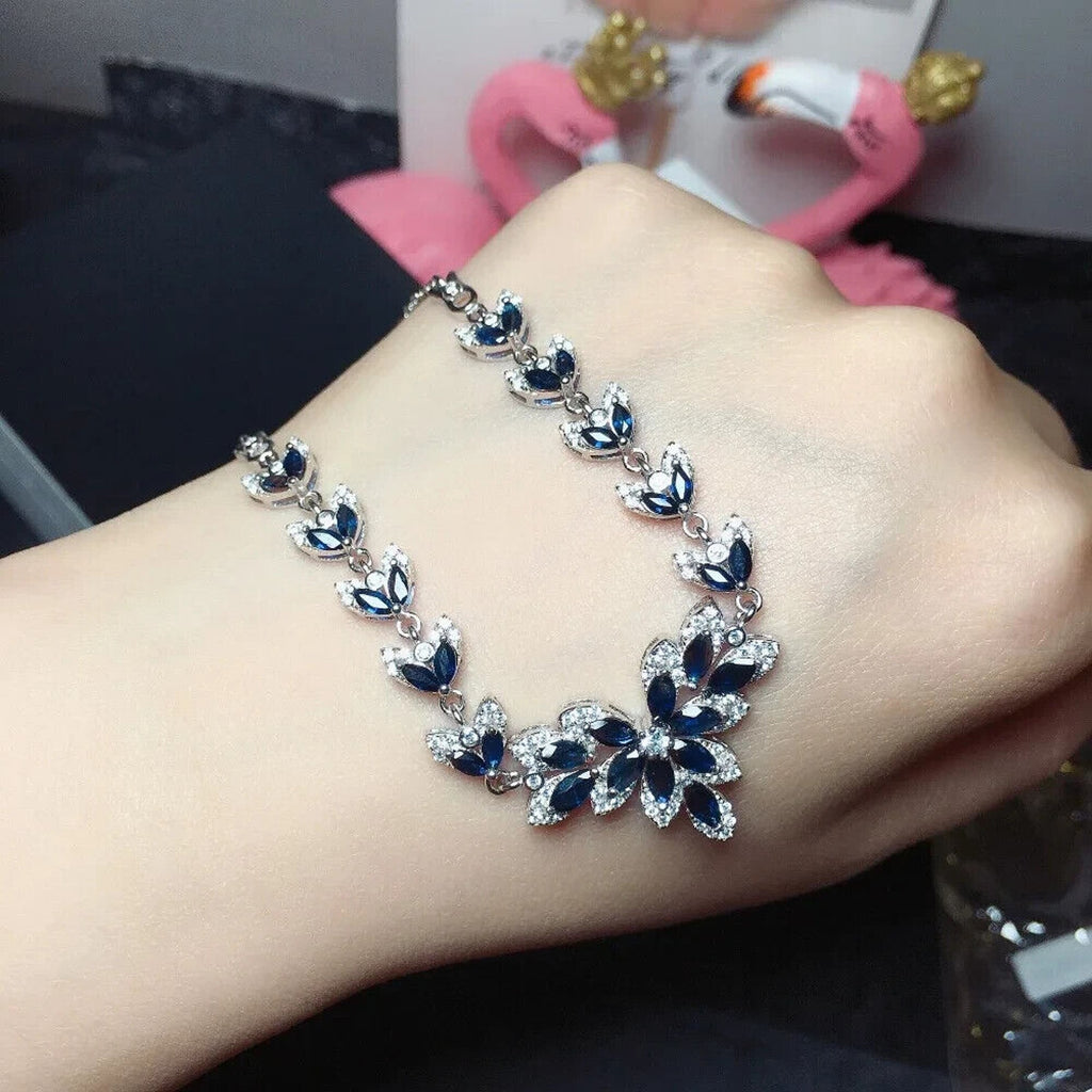 Natural Blue Sapphire Necklace, Sapphire Statement Necklace Blue Sapphire 925