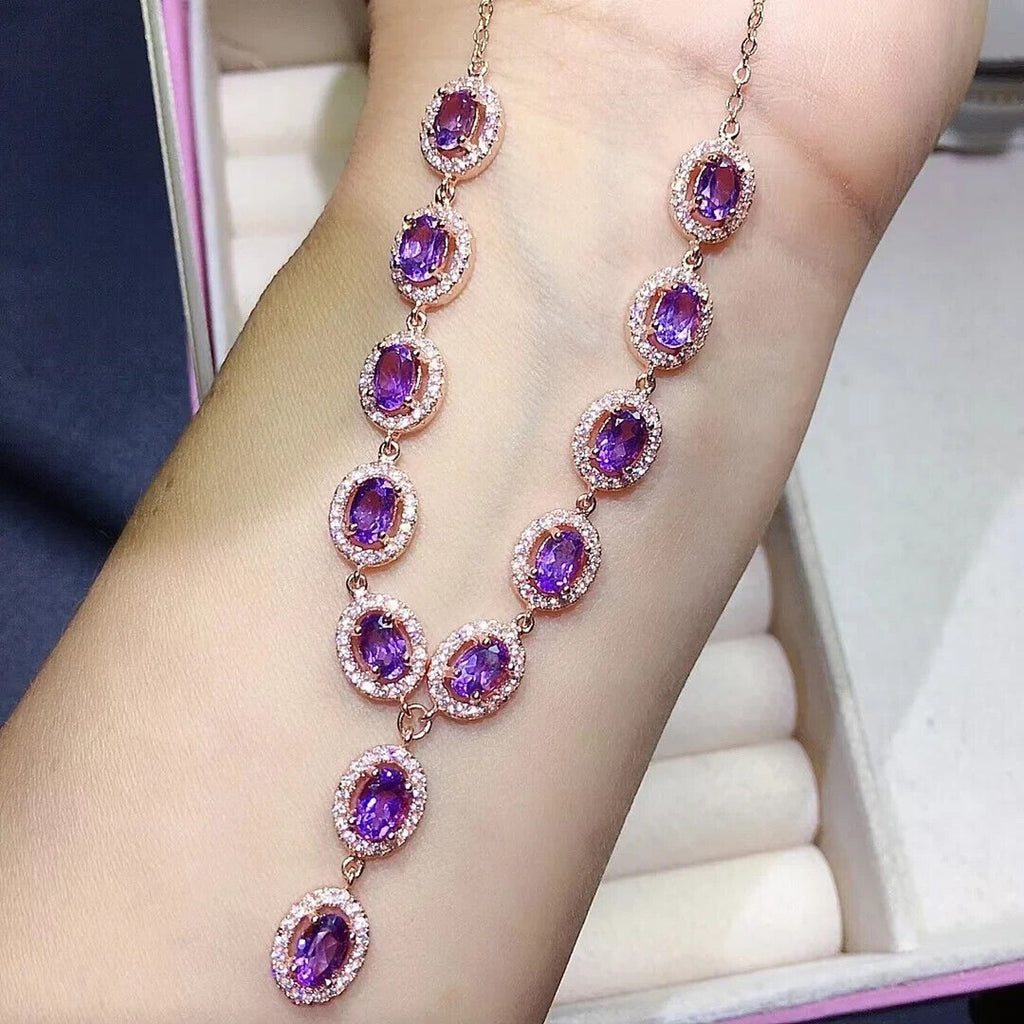 Natural Amethyst Gemstone Necklace, Amethyst Statement Y Drop Necklace