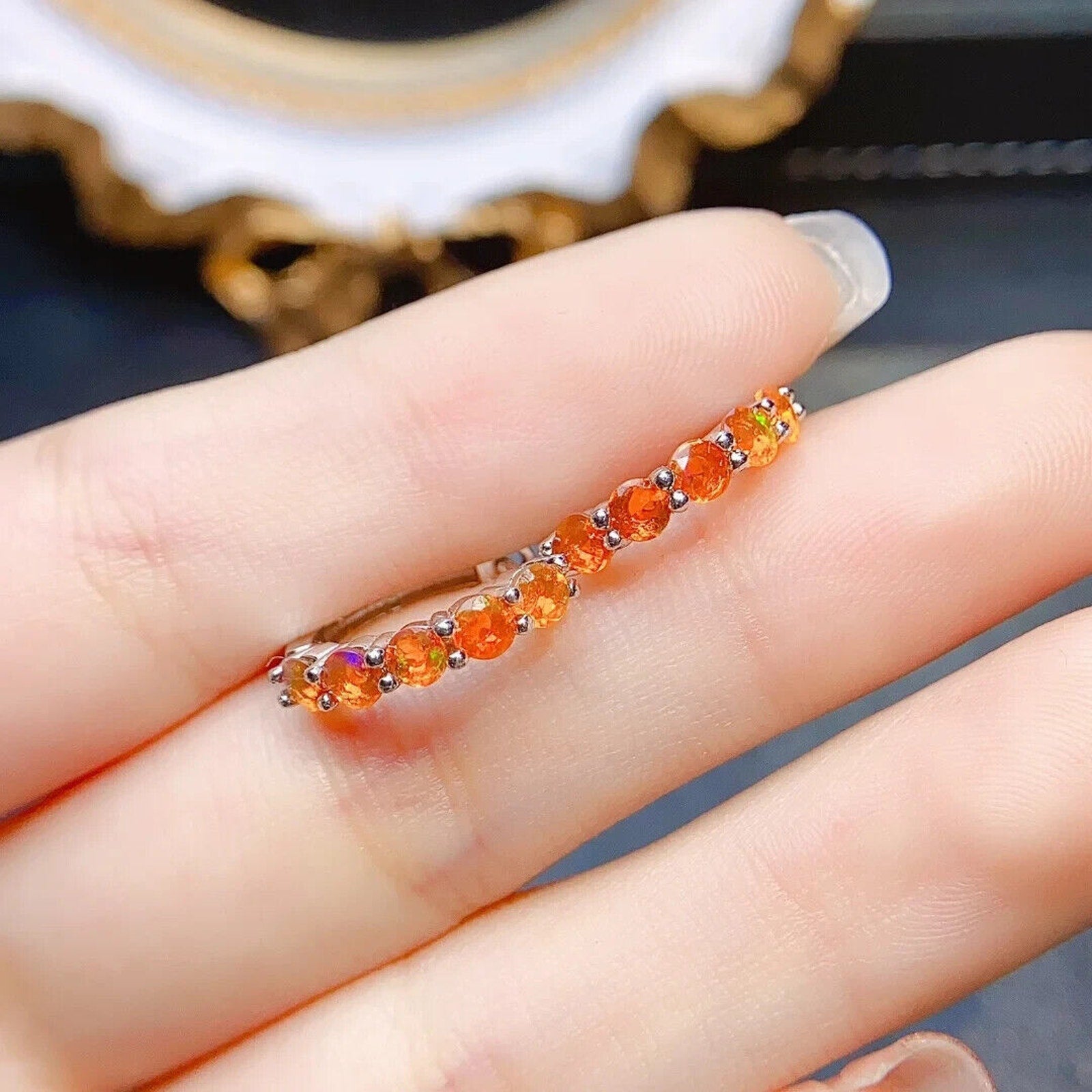 Orange Fire Opal Hoop Earrings, Sterling Silver Orange Opal Hoop Earrings 3mm