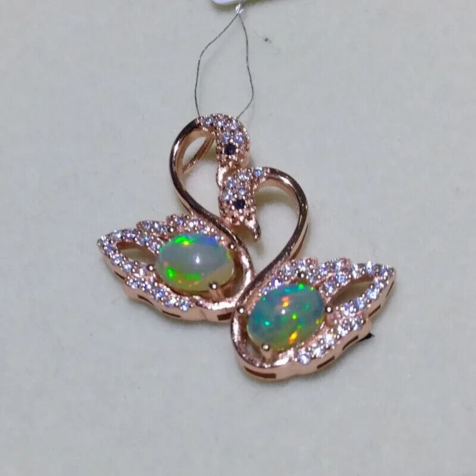 Fire Opal Swan Pendant Necklace, Natural Opal Pendant Necklace Swan