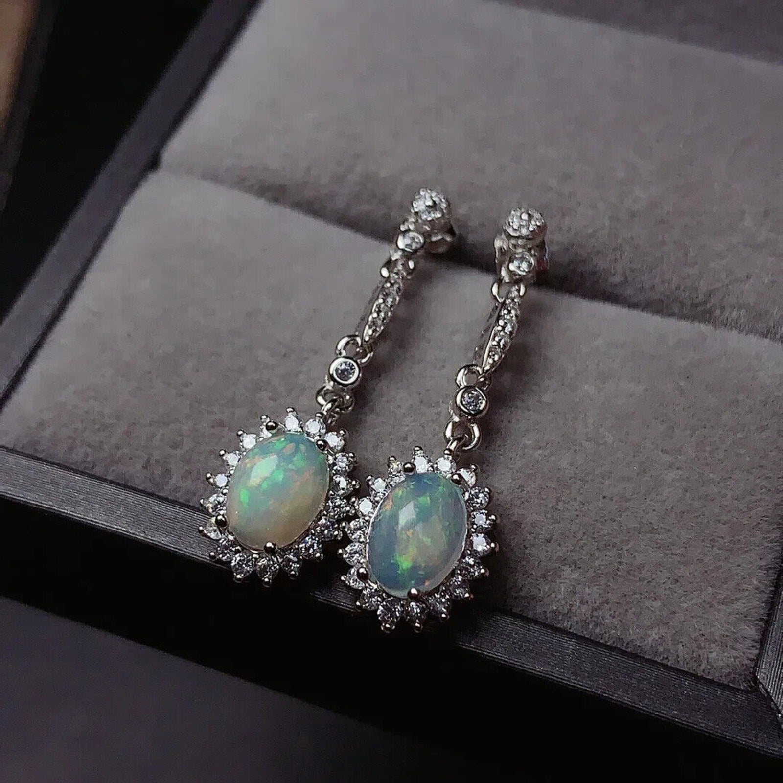 White Fire Opal Dangle Earrings, Fire Opal Drop Earrings, Natural Opal Earrings