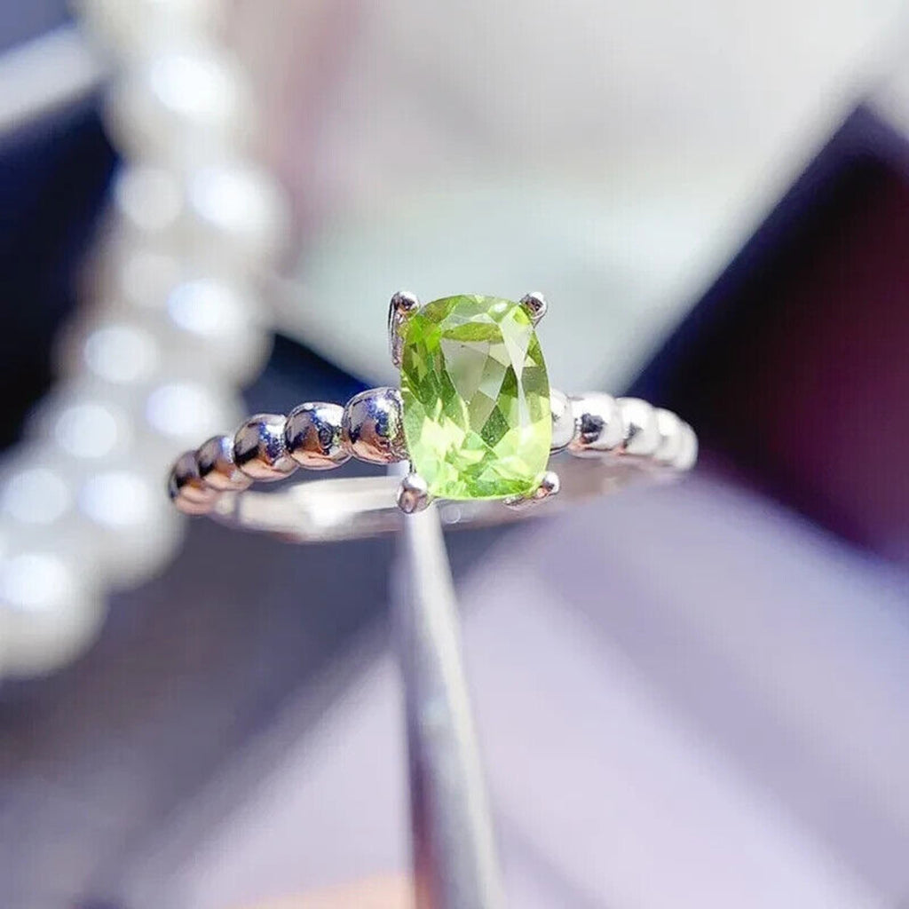 Natural Peridot Gemstone Ring 5x7mm, August Birthstone Peridot Ring