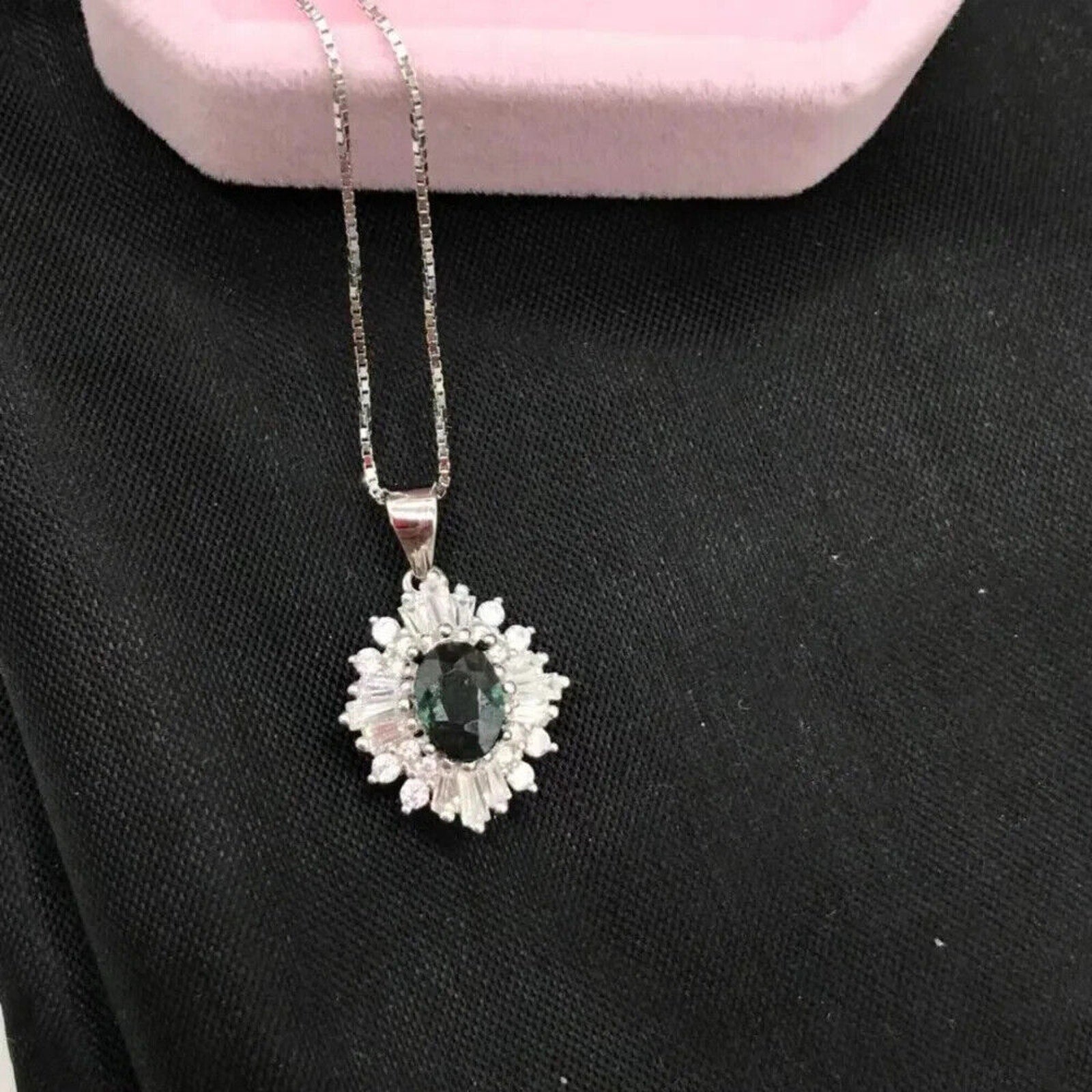 Natural Sapphire Pendant Necklace, Genuine Blue Green Sapphire Pendant 5x7mm