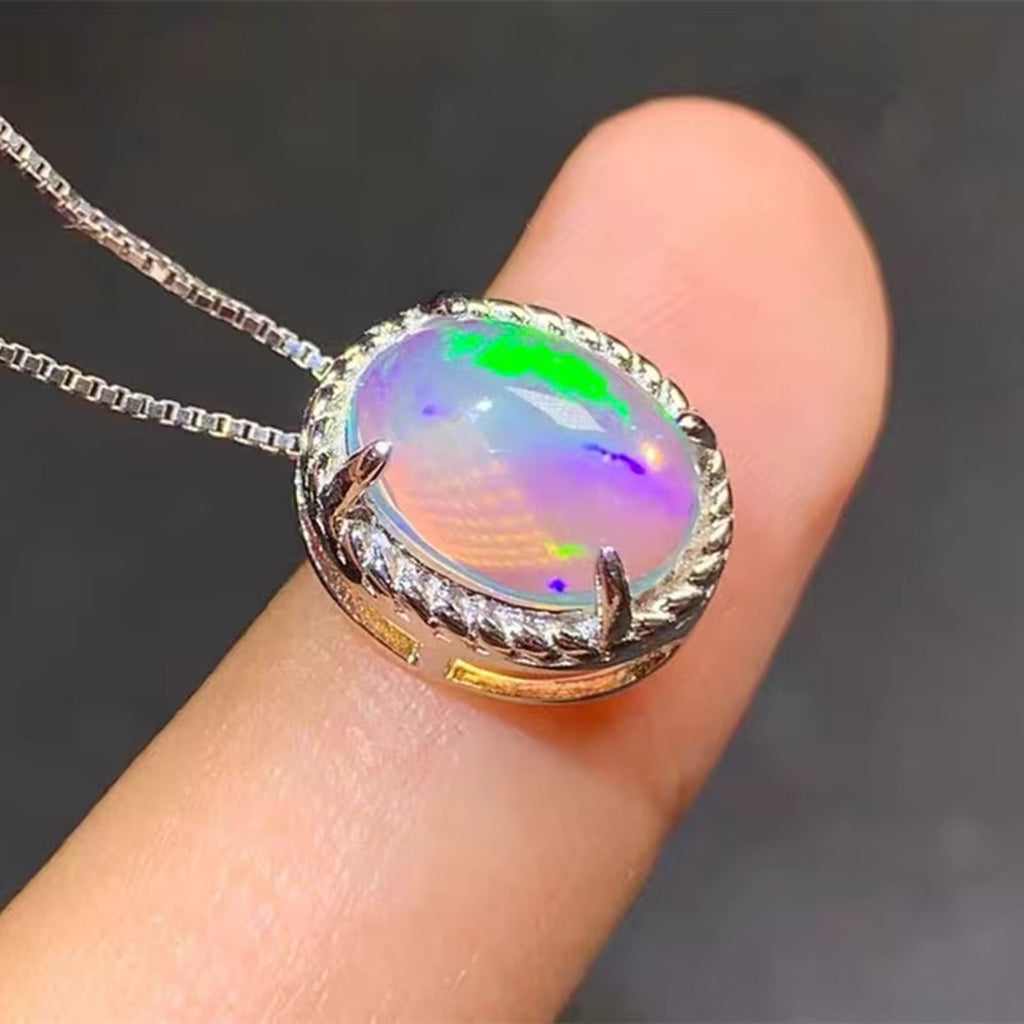 Natural Fire Opal Pendant Necklace, Women's Opal Pendant Necklace 8x10mm