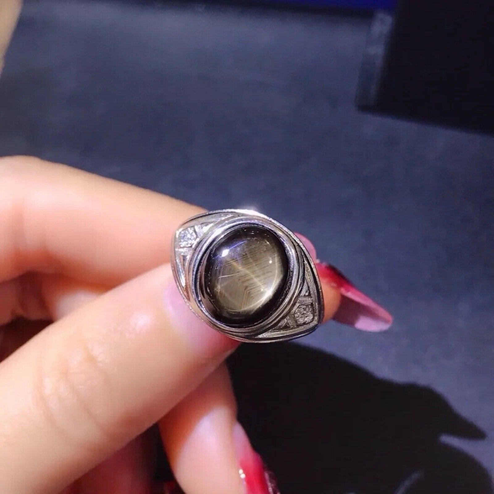 Star Sapphire, Men's Star Sapphire Ring, Star Light Sapphire Ring 9x11 4CT