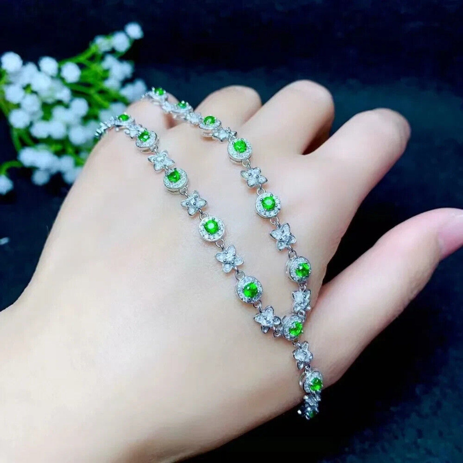 Natural Chrome Diopside Elegant Charm Necklace 925 Sterling Silver, Diopside