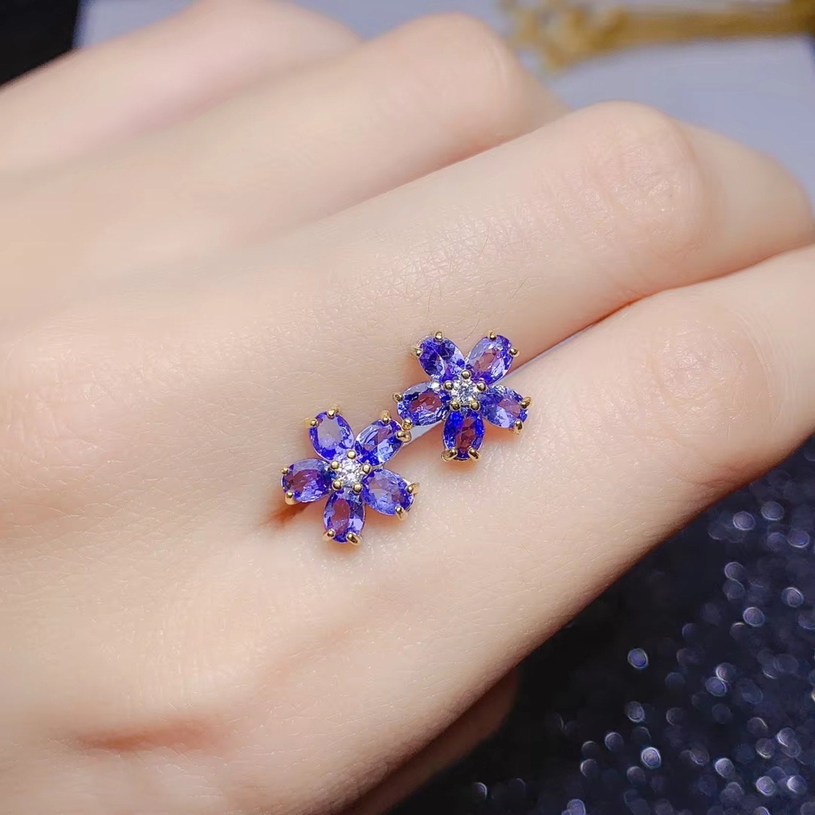 Purple Tanzanite Earrings, Tanzanite Gemstone Flower Earrings Sterling Silver