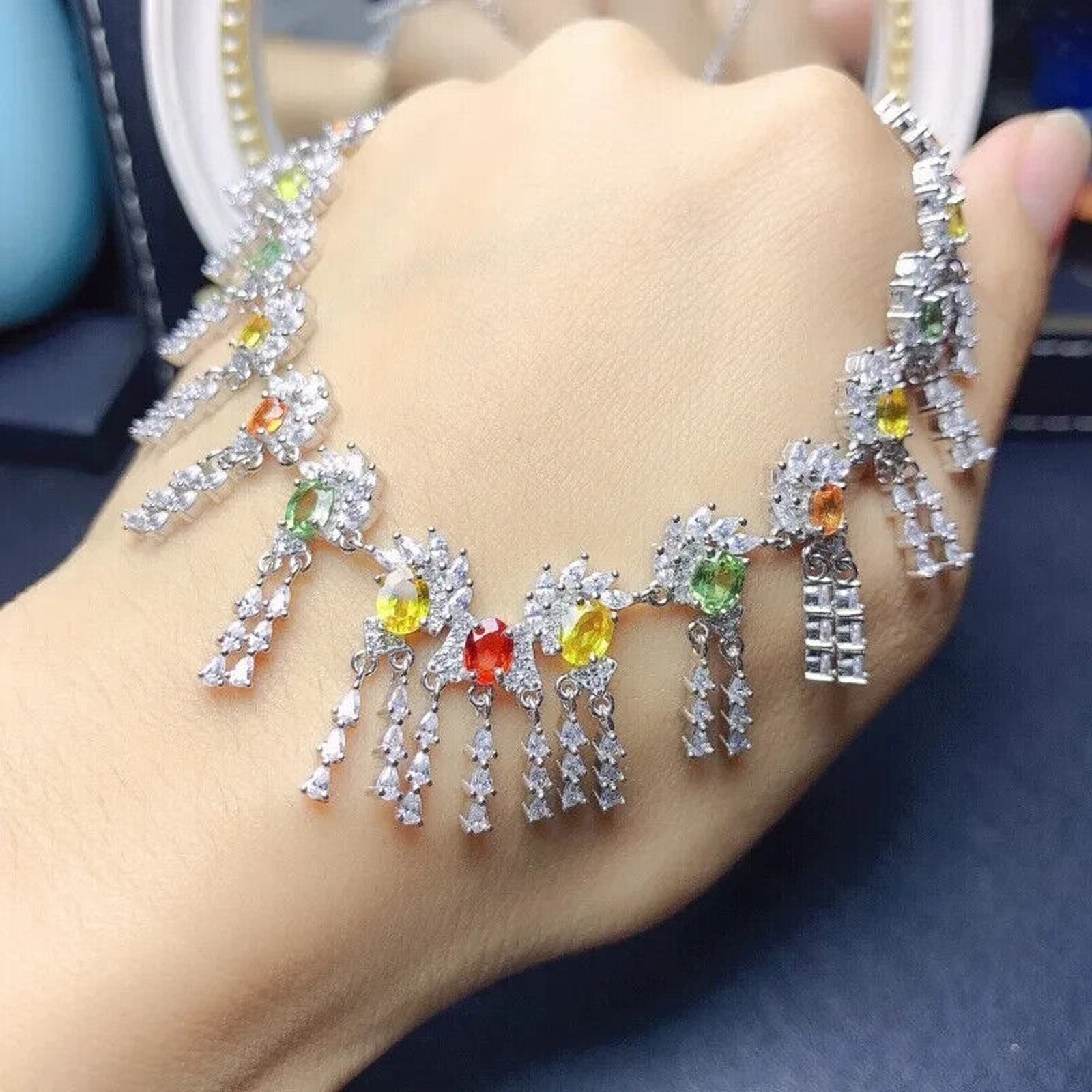 Multicolor Sapphire Necklace – 925 Sterling Silver | Adjustable | Gold, Rose Gold &Platinum Options