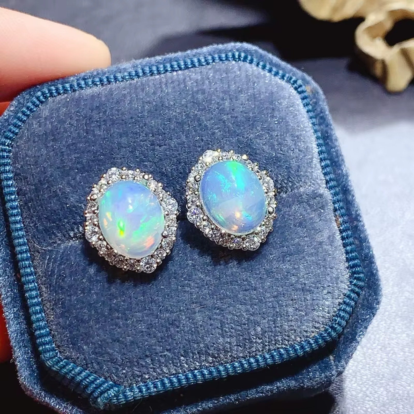 925 Sterling Silver Opal Stud Earrings For Women Fire Opal Earrings 925 Silver