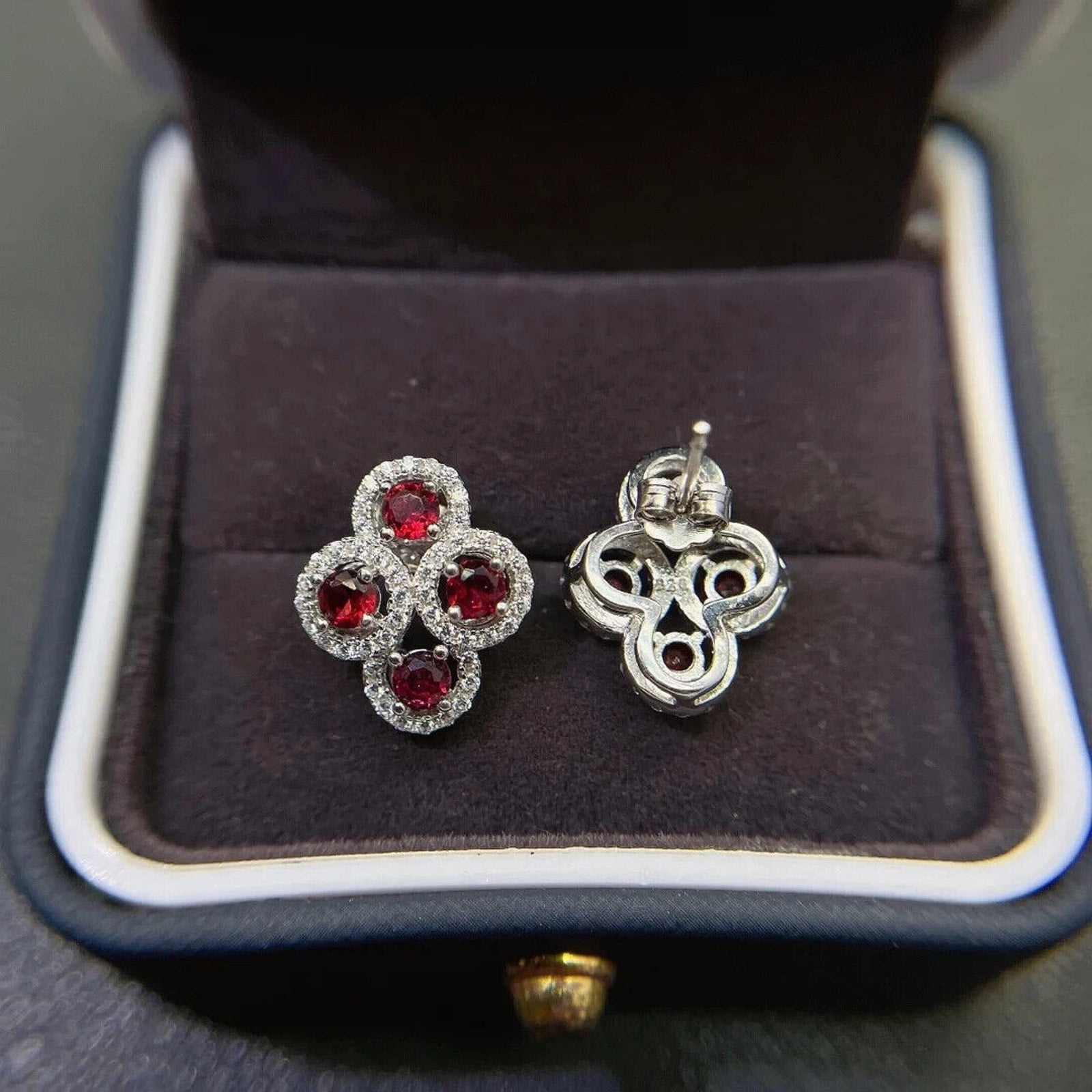 Red Garnet Cluster Stud Earrings, Natural Garnet Cluster Stud Earrings