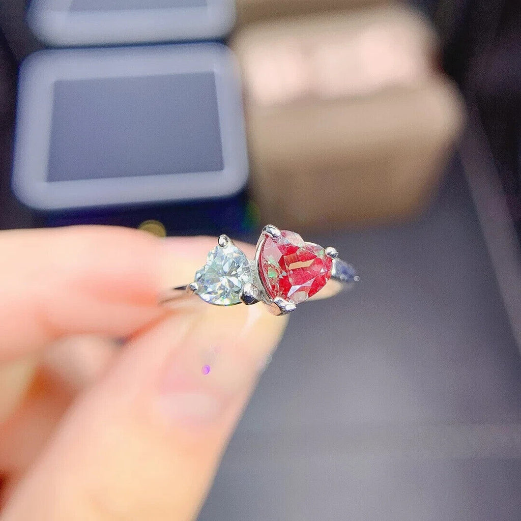 Lab Alexandrite Gemstone Heart Ring with Moissanite Heart