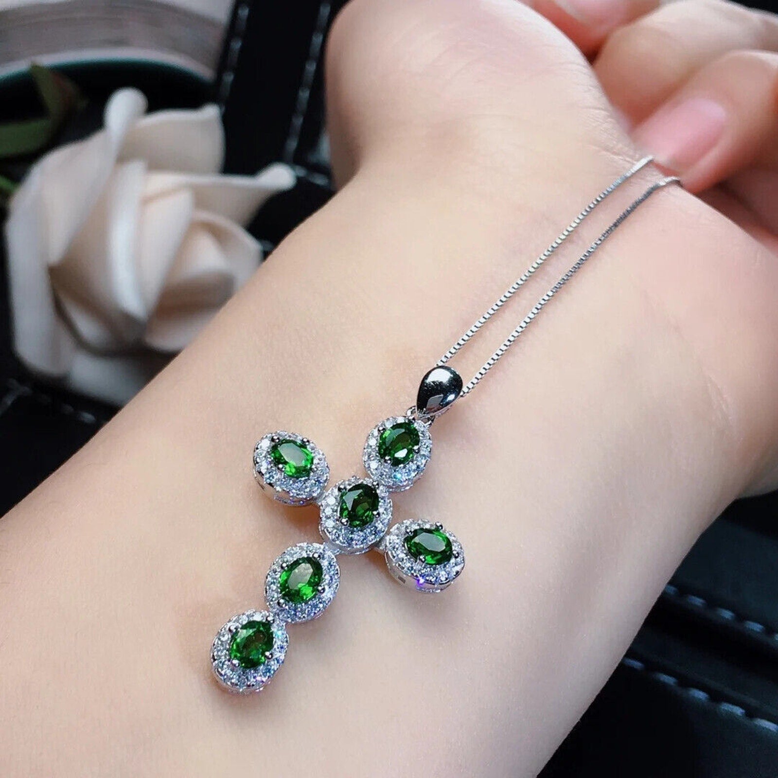 Natural Gemstone Cross Necklace, Ruby, Sapphire, Emerald, Moonstone, Aquamarine