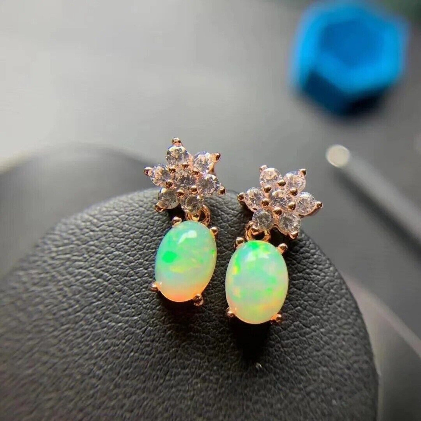Dangle Earrings Opal, Opal Gemstone Silver, Natural Opal Earring 6x8mm